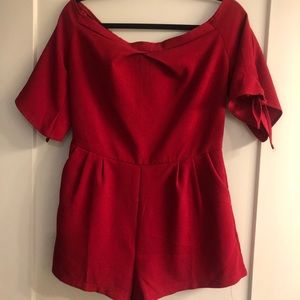 Off the shoulder romper with tie sleeve